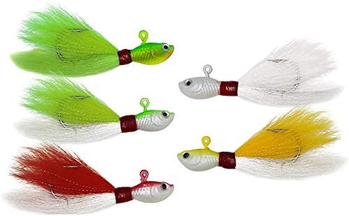 Alwonder Bucktail Jig Saltwater Freshwater Fishing Baits Fluke Lure Striper Bluefish Bass Flounder White, Green, Red,Yellow 1/2,1,2,4, 6 oz