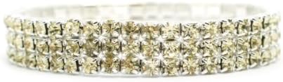 Petite Classic Silver 3 Row Pale Lemon Lime Champagne Rhinestone Stretch Tennis Cuff Bracelet