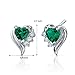 Peora Simulated Emerald Angel Wing Earrings 925 Sterling Silver, 1 Carat Total, Heart Shape 5mm, Friction Backs, Dainty Green Earrings, May Birthstone