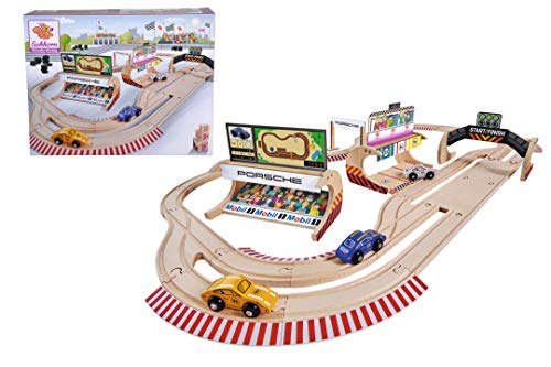 Eichhorn 109475855 - Schienenbahn Set Porsche Racing, 53-TLG., inkl. Zubehör, Streckenlänge: 610cm, FSC 100% Zertifiziertes Buchenholz – Bild 7