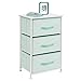 mDesign Vertical Dresser Storage Tower - Sturdy Steel Frame, Wood Top, Easy Pull Fabric Bins - Organizer Unit for Child/Kids Bedroom or Nursery - Chevron Zig-Zag Print - 3 Drawers - Mint Green/White