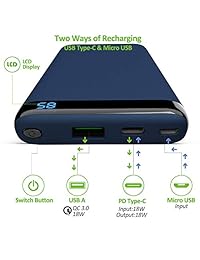 Omars USB C Power Bank, PD cargador portátil de carga rápida QC 3.0 USB Type-C salida compatible con iPhone X 8 8 Plus, Galaxy S8 S7, Nintendo Switch y más