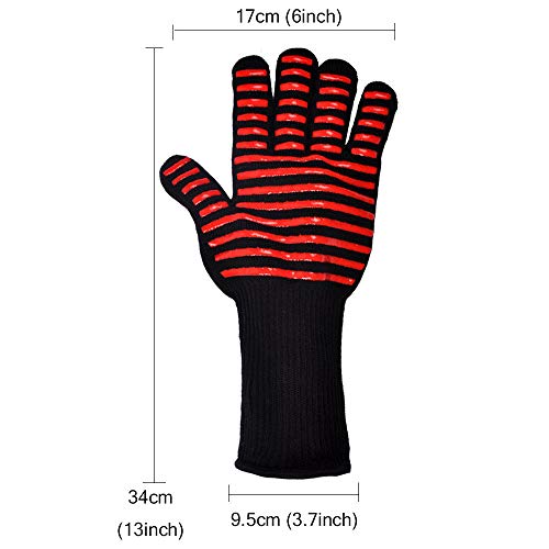 PROKITCHEN BBQ Grill Oven Gloves Heat Resistant Cooking Mitts Silicone for BBQ Grill, Deep Fry, Fire Pit, Campfire & Meat Smoking, 1 Pair