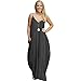 JOXJOZ Women's Boho Low V-Neck Adjustable Shoulder Straps Maxi Dress (XL, Black)