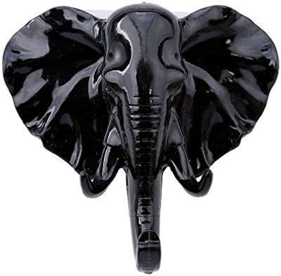 OrliverHL Classic Style Elephant Head Single Wall Hook / Hanger Animal shaped Coat Hat Hook ,Black