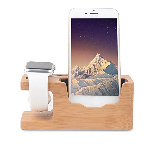 Smarphone watch bamboo wood charge stand, 2 in 1 dockin…