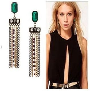 Lvxuan women fashion sparkle green jewelry stud sexy long chain tassel earrings