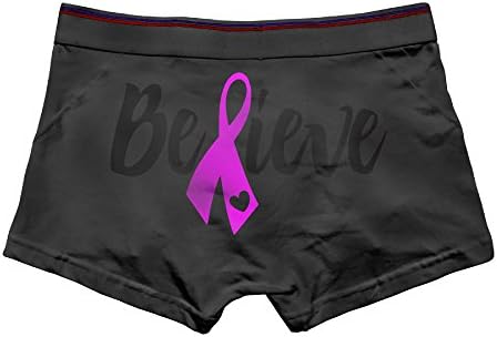 Louisa Men's Believe Pink Ribbon Cure Breast Cancer Boxer Briefs Underwear Modern Cotton Trunk L Black