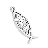 20 Pieces Guardian Jesus Fish Symbol Good Luck Charms Findings Jewelry Pendants Necklace Making 27 X 10mm