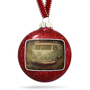 Volkswagen Busje op rode kerstbal – Kerst Ornament