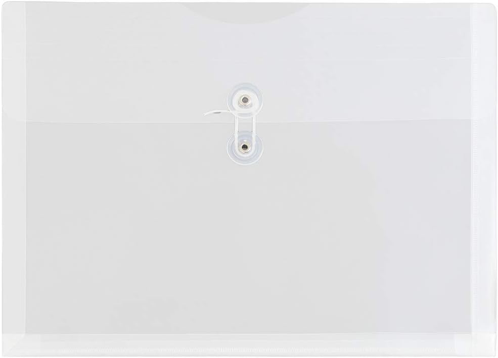 JAM PAPER Plastic Document Envelopes with Button & String Tie Closure - Booklet - 247.6 x 330.2 mm - Clear - 12/Pack