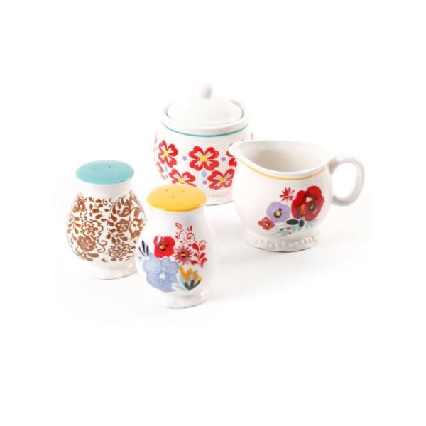 The Pioneer Woman Flea Market Decorated Sugar and Creamer with Salt and Pepper Shakers The