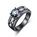 Barzel Black Rhodium Plated Created Black Opal Ring for Women, Sizes 5-10