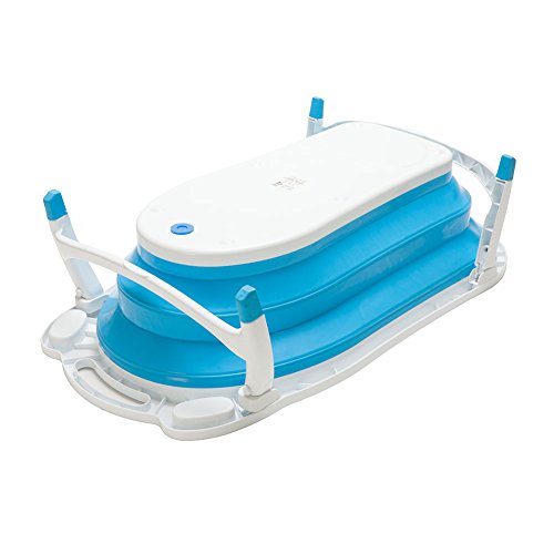 Kidsmile Baby Bathtub Portable Collapsible Bathing Tub with Non-Slip Mat, Foldable Shower Basin with Infant Sling, Comfort Folding Baby Bathtub, Deluxe Newborn to Toddler Tub, Blue - Thumbnail 2