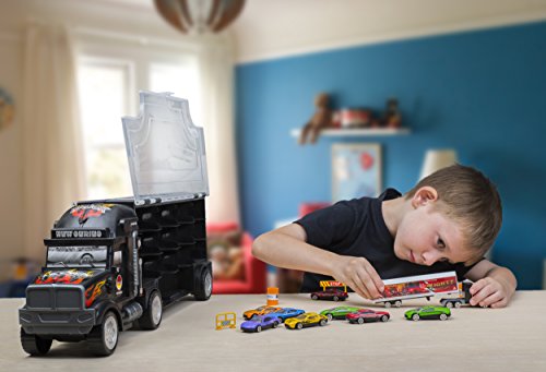 Big Daddy Super Mega Extra Large Tractor Trailer Car Collection Case Carrier Transport Toy Truck for Kids Includes 8 Cars 1 Small Tractor Trailer & 6 More Accessories, 22 Inch Super Duty Truck - Thumbnail 6