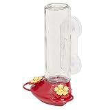 Perky-Pet 355255 Window Mounted 14 Oz Glass Hummingbird Feeder, Red