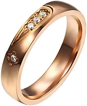 UM Jewelry Black Rose Gold Couple Ring Crystal Stainless Steel Heart Puzzle Matching Wedding Bands