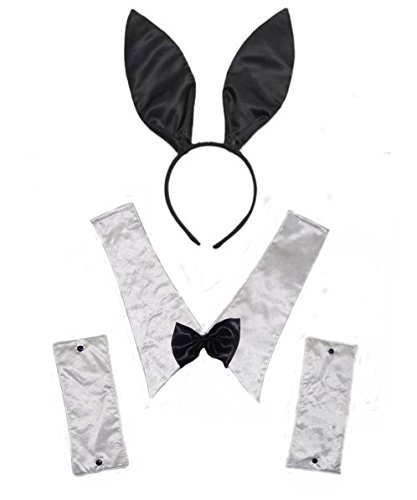 Black Satin Bunny Ears Collar Bow Tie Cuff Set