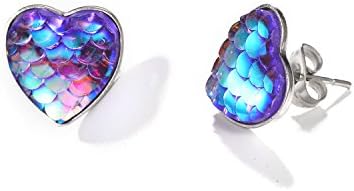 Aganippe Fairytale Mermaid Scales Stud Earrings for Girl Women Jewelry Christmas Day Gift (Style-14)