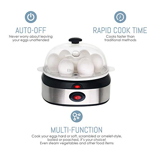 Maxi-Matic EGC-207 Easy Electric Egg Poacher, Omelet & Soft, Medium, Hard-Boiled Measuring Cup Included, 7 Capacity, Stainless Steel (Renewed)