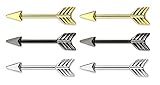 Arrow Nipple Bars Barbells Rings - 14G 316L Stainless Steel - Sold as Pair -Choose Silver Tone, Gold Tone, or Black