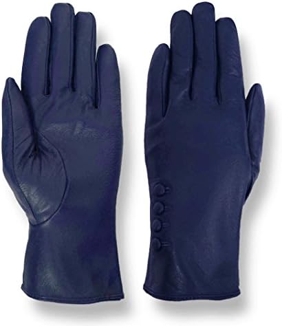Giromy Samoni Women's Plush Lined 4-Button Dress Leather Gloves - Blue - M
