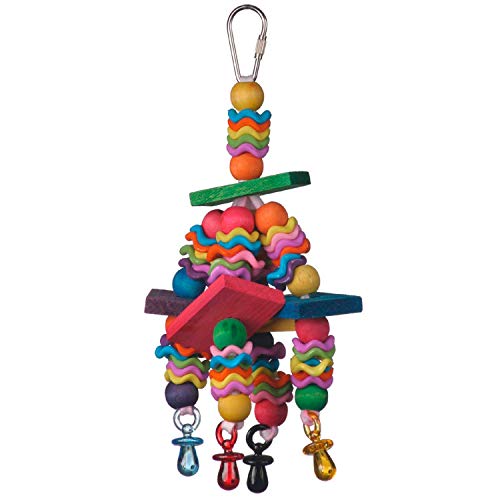 Super Bird Creations SB736 Wiggles and Wafers Colorful Chewable Wooden Bird Toy with Blocks and Pacifiers, Medium Size, 3″ x 5″ x 9″