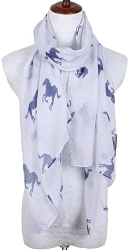 【Colorful Spring Inspired】Women’s Lightweight Fashion Scarf, Floral and Modern Print Sheer Shawl Wrap Horse