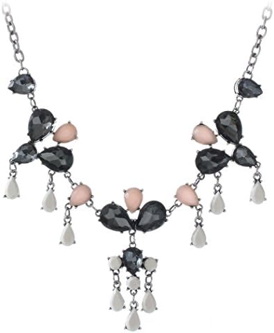 Antique Gold Silver Clear Rhinestone Flower Resin Stone Pendant Sweater Necklace (Silver)