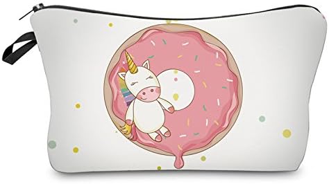 Hellathund women cosmetic bag White Donuts Unicorn Pencil Case Toiletry Bag Cosmetic Makeup Pouch Case Organizer for Travel