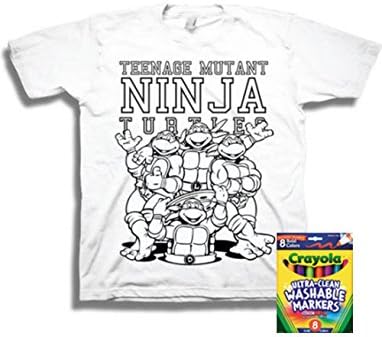 Nickelodeon TMNT Teenage Mutant Ninja Turtles Boys Color Me T-Shirt and Crayola Markers (L(10/12), Ninja) …