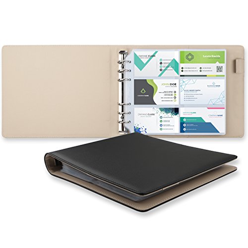 Business Card Book Holder, AHGXG PU Leather Organization with 3 Ring Binders and Folder Pen Holder, 360 Cell