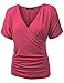 Made By Johnny WT1118 Womens V Neck Short Sleeve Wrap Front Drape Dolman Top XXL Coral