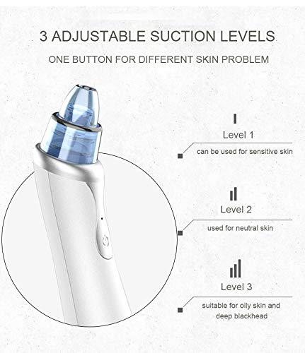 Blackhead Remover Vacuum Pore Cleaner, Wisfun Facial Pore Blackhead Extractor Tool Acne Comedo Removal Suction Beauty Device with 3 Adjustable Suction and 4 Replacement Probes
