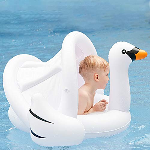 GreaSmart White Swan Baby Pool Float with Canopy Inflatable Swimming Ring Sunshade for Infant Kids Toddler Indoor Outdoor Pool Training Float Ring Pool Toys Fit 8-48 Months Baby