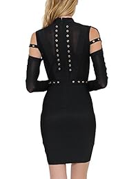 geegeebae L 'atiste Mujer Recorte De Manga Larga Mini Vendaje Vestido con ojales de oro