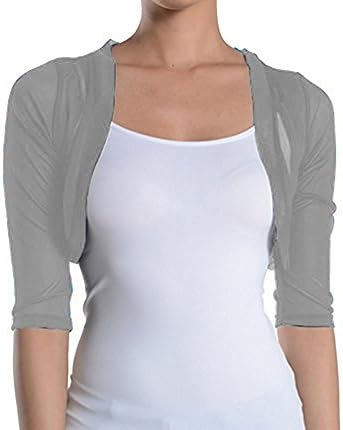 Faisata Women's Sheer Chiffon Bolero Shrug Jacket Cardigan 3/4 Sleeves 4