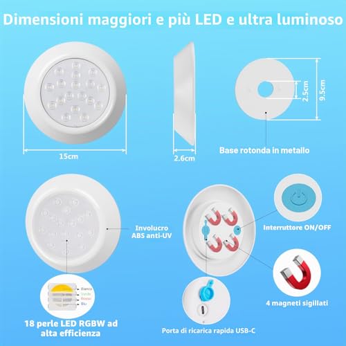 LyLmLe Hottub 2 Pack Rechargeable LED Spotlight RGBW IP68 Waterproof with Remote Control, Up to 40 Hours, 15 cm Magnetic Underwater Lights for Off-Ground Pools