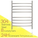 HEATGENE Towel Warmer 8 Bar Plug-in Curved Bath Towel Heater Mirror Polish