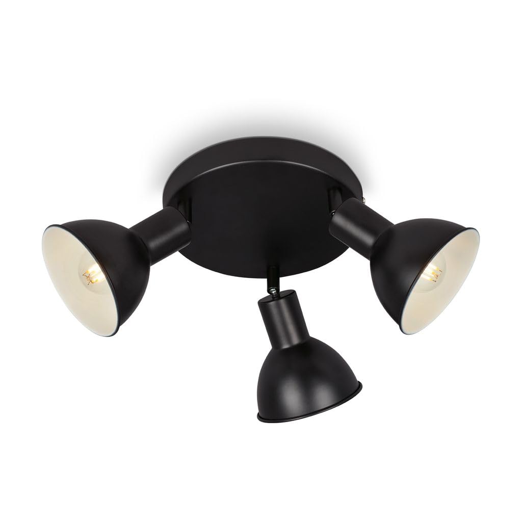 BRILONER Leuchten Retro Ceiling Light, 3-Bulb Retro Ceiling Light, Ceiling Spotlight E14, Adjustable, Black/White, 190 x 140 mm