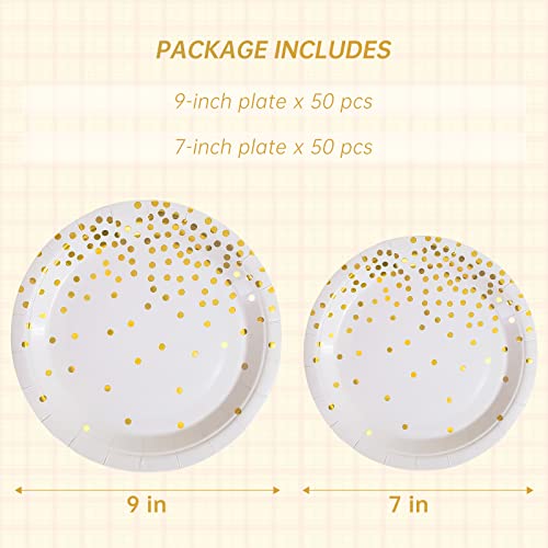 WXLDGHQ White and Gold Paper Plates Party Supplies,Disposable Gold