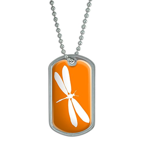 Dragonfly - White on Orange - Dragonflies - Military Dog Tag Luggage Keychain