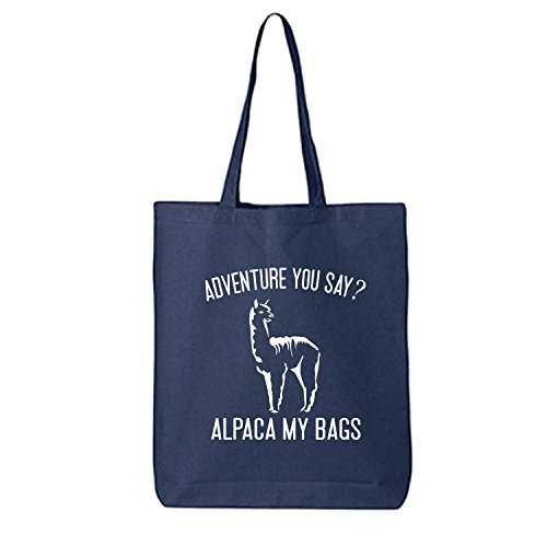 Adventure You Say? Alpaca My Bags Cotton Canvas Tote Bag in Navy - One Size