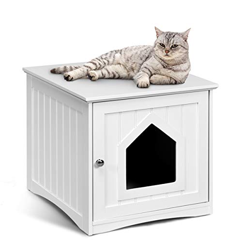 Tangkula Litter Box Enclosure, Cat Litter Box Furniture Hidden