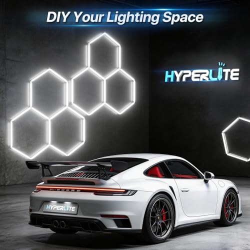 HYPERLITE Gen 2 Hexagon Garage Lights: 399W 39900LM 14 Grids Hexagon Led Light, 6500K Ultra Bright Honeycomb Hex Lights, Easy Install, Durable Design for Garage, Car Detailing, Workshops, Shops, Gym