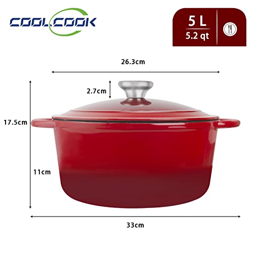 Dutch Oven Pot with Lid, COOLCOOK enameled cast iron dutch oven, Round