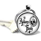The Addams Family Musical Keychain 1 inch Silver Plated Pendant Handmade Theater Fan Gift Gothic Aesthetic Key Ring for Cosplay Halloween or Collectors