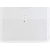 JAM PAPER Plastic Envelopes with Button &amp; String Tie Closure - Letter Booklet - 9 3/4 x 13 - Clear - 12/Pack