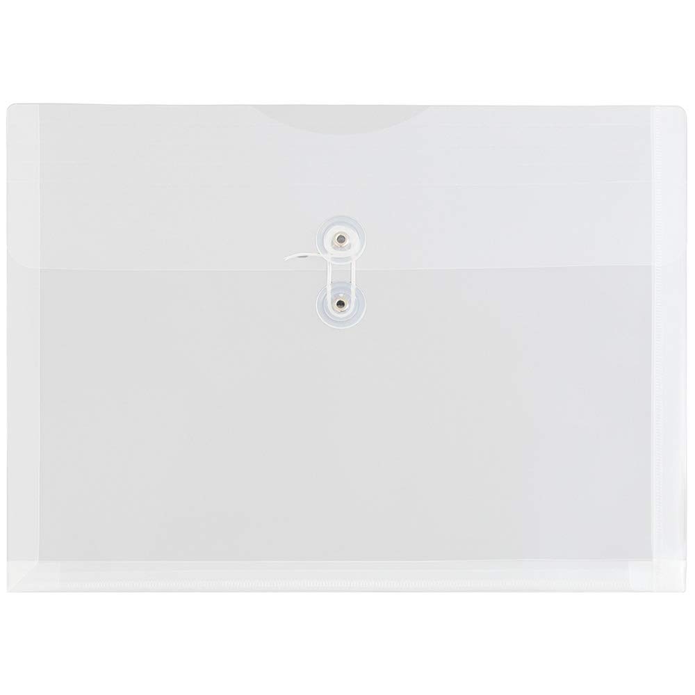 JAM PAPER Plastic Document Envelopes with Button & String Tie Closure - Booklet - 247.6 x 330.2 mm - Clear - 12/Pack