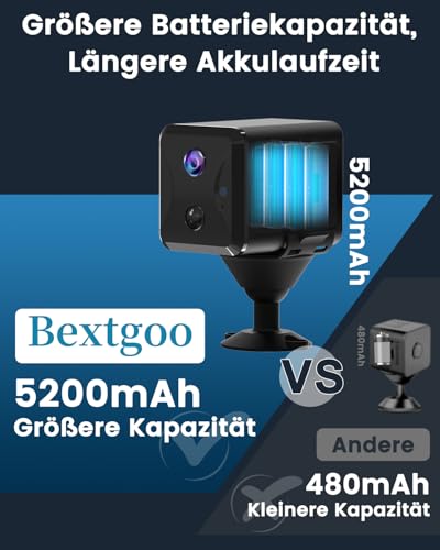 Bextgoo 4G LTE Surveillance Camera with SIM Card, Surveillance Camera without WLAN with Battery 5200 mAh, HD Portable Mini Camera Wireless, 160° Viewing Angle, AI Motion Detection, Night Vision